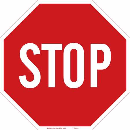 BRADY Stop Sign, 30" W, 30" H, English, Aluminum, Red, White 94144
