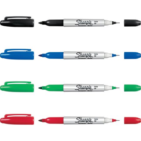 Sharpie Black, Blue, Green, Red Twin Tip Permanent Marker Set, Fine Tip, 4 PK 32174PP