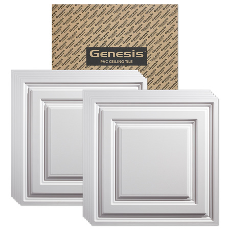 Genesis Icon Relief Ceiling Tile, 24 in W x 24 in L, 12 PK 75400