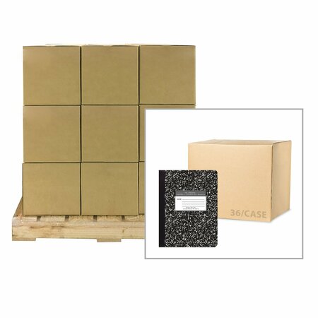 ROARING SPRING Pallet of Black Marble Comp Books, 60 sht of 15# Smooth White Paper, 9.75"x7.5", Wide Ruled w/Margin 77222PL