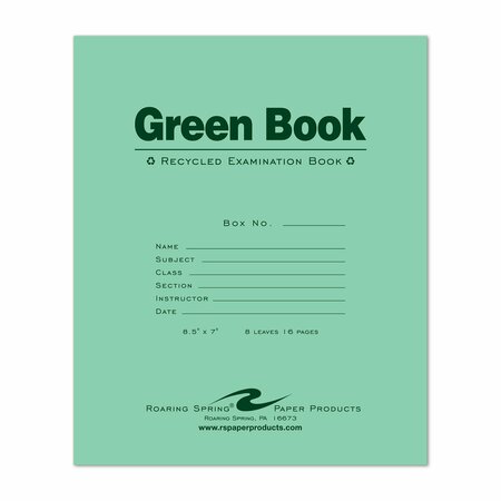 ROARING SPRING Case of Recycled Exam Green Books, 8.5" x 7", 8 Sheets/16 Pages, Wide Ruled with Margin 77508cs