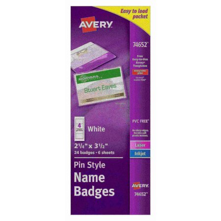 AVERY Top-Loading Pin Style Name Badges, PK24 74652