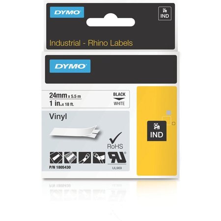 Dymo Label Tape Cartridge, Black/White, Labels/Roll: Continuous 1805430