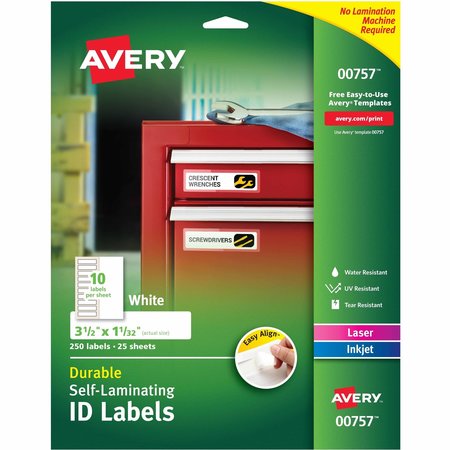 Avery Avery® Easy Align® Self-Laminating ID Labels, 00757, 1-1/32" x 3-1/2", Pack of 250 7278200757