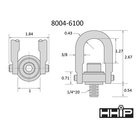 Hhip 600 lbs. Standard U-Bar Hoist Ring With 1/4-20 Thread 8004-6100