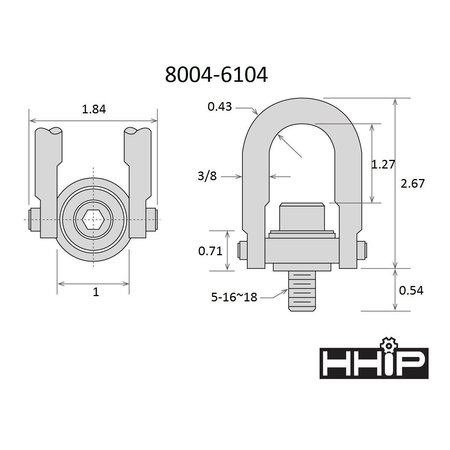 Hhip 800 lbs. Standard U-Bar Hoist Ring With 5/16-18 Thread 8004-6104