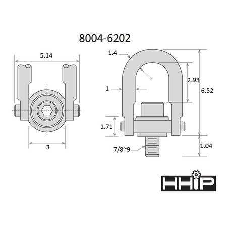 Hhip 8000 lbs. Standard U-Bar Hoist Ring With 7/8-9 Thread 8004-6202