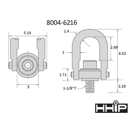 Hhip 10000 lbs. Standard U-Bar Hoist Ring With 1 1/8-7 Thread 8004-6216