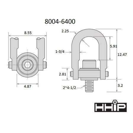 Hhip 30000 lbs. Standard U-Bar Hoist Ring With 2- 4 1/2 Thread 8004-6400