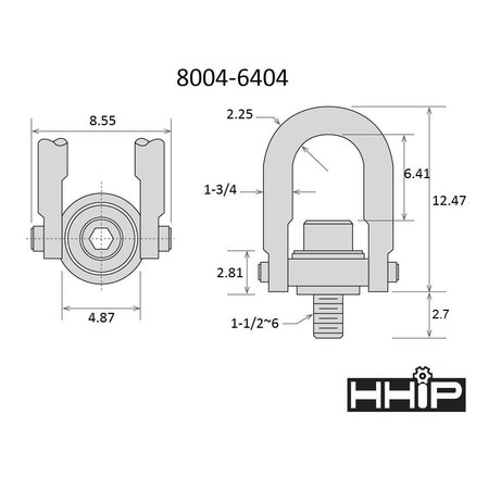 Hhip 24000 lbs. Standard U-Bar Hoist Ring With 1 1/2-6 Thread 8004-6404