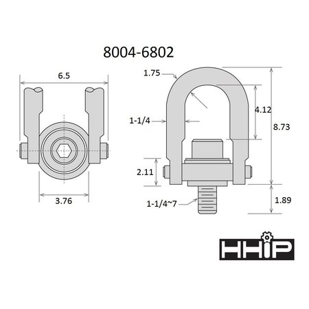 Hhip 15000 lbs. Standard U-Bar Hoist Ring With 1 1/4-7 Thread 8004-6802