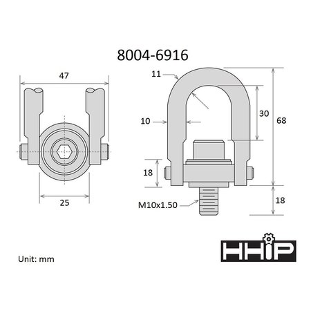 Hhip 500 kg Standard U-Bar Hoist Ring With M10 X 1.50 Thread 8004-6916