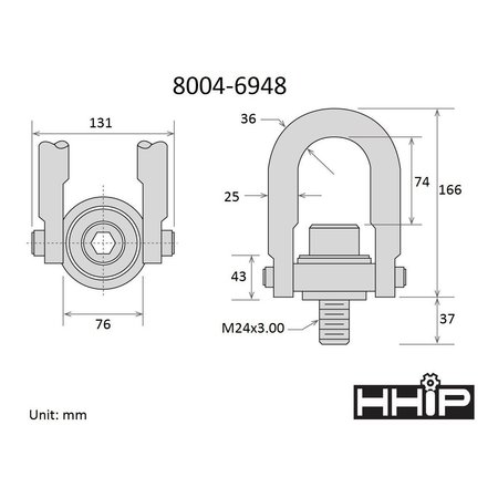 Hhip 4200 kg Standard U-Bar Hoist Ring With M24 X 3.00 Thread 8004-6948