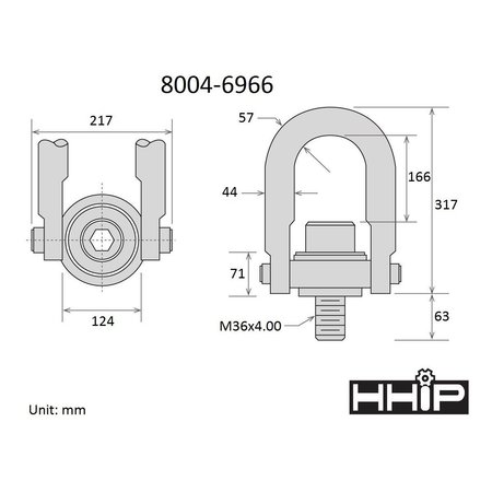 Hhip 11000 kg Standard U-Bar Hoist Ring With M36 X 4.00 Thread 8004-6966