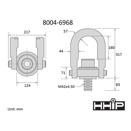 Hhip 12500 kg Standard U-Bar Hoist Ring With M42 X 4.50 Thread 8004-6968