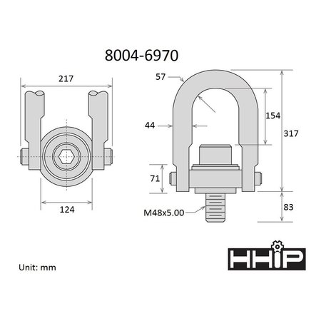 Hhip 13500 kg Standard U-Bar Hoist Ring With M48 X 5.00 Thread 8004-6970
