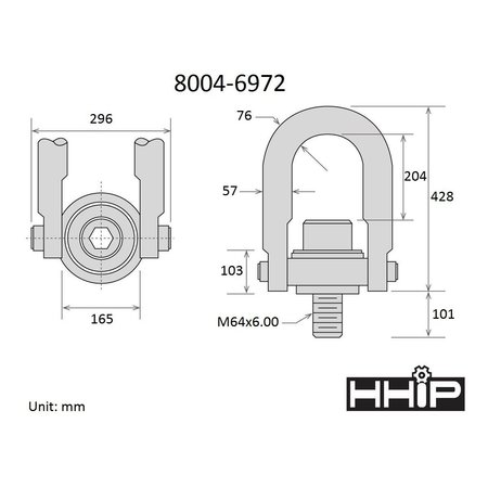 Hhip 22300 kg Standard U-Bar Hoist Ring With M64 X 6.00 Thread 8004-6972