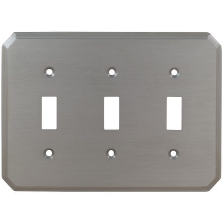 OMNIA Triple Traditional Switch Plate, Number of Gangs: 3 Solid Brass, Satin Chrome Plated Finish 8014/T.26D