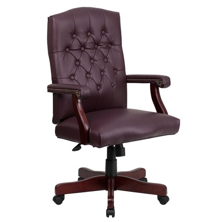 Flash Furniture Leather Executive Chair, 19-1/2" to 23", Fixed Arms, Burgundy LeatherSoft 801L-LF0019-BY-LEA-GG