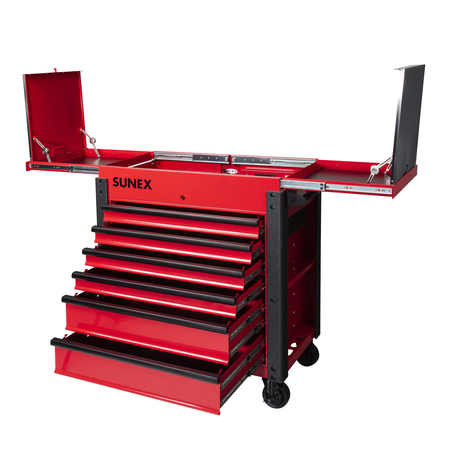Sunex Slide Top Service Cart, 6 Drawer, Red, Steel, Aluminum, 37 in W x 20 in D x 43 in H 8035XTFD