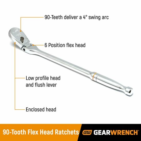 Gearwrench 4 Piece 1/4", 3/8" & 1/2" Drive 90-Tooth Flex Head Teardrop Ratchet Set 81230T