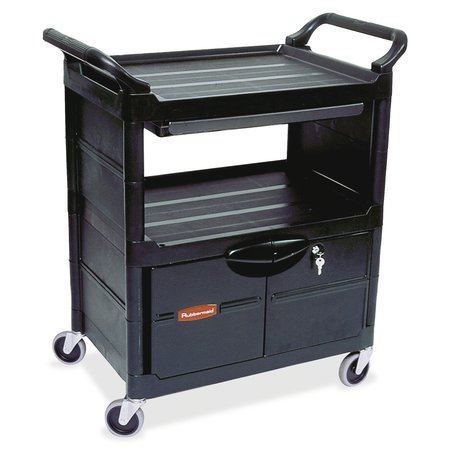 Rubbermaid Commercial Plastic Enclosed Service Cart, 2 Shelves, 200 lb FG345700BLA