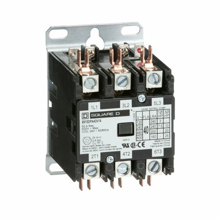 Square D 24VAC Non-Reversing Definite Purpose Contactor 3P 40A, Hz: 50/60 8910DPA43V14