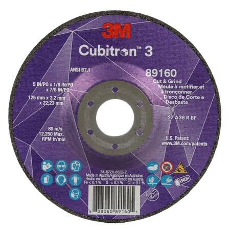 3M CUBITRON Cut-Off and Grinding Wheel, 36 Grit 89160