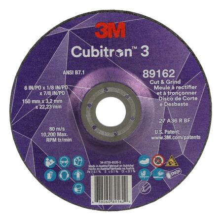 3M CUBITRON Cut-Off and Grinding Wheel, 36 Grit 89162