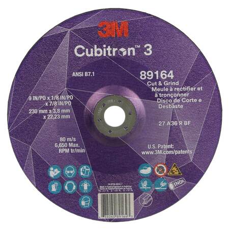 3M CUBITRON Cut-Off and Grinding Wheel, 36 Grit 89164