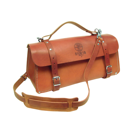 KLEIN TOOLS Wide-Mouth Tool Bag, Brown, Leather, 0 Pockets 5108-18