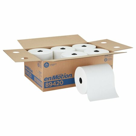 Georgia-Pacific enMotion Hardwound Paper Towels, 1 Ply, Continuous Roll Sheets, 700 ft, White, 6 PK 89420