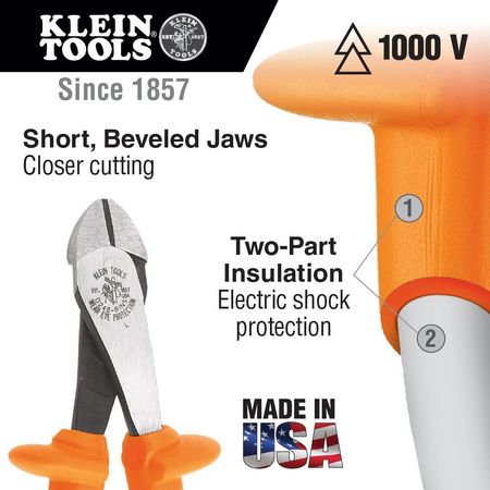 Klein Tools 8 1/4 in High Leverage Diagonal Cutting Plier Standard Cut Oval Nose Insulated D228-8-INS