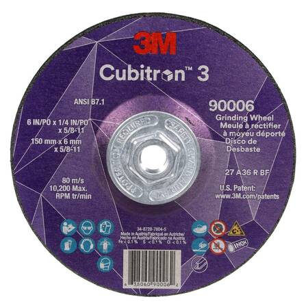 3M CUBITRON Depressed Center Grinding Wheel, 36 Grit 90006