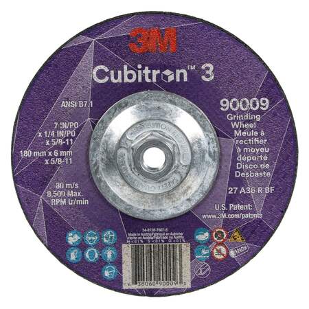 3M CUBITRON Depressed Center Grinding Wheel, 36 Grit 90009