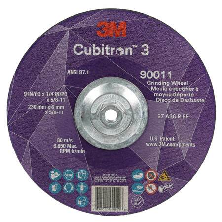 3M CUBITRON Depressed Center Grinding Wheel, 36 Grit 90011