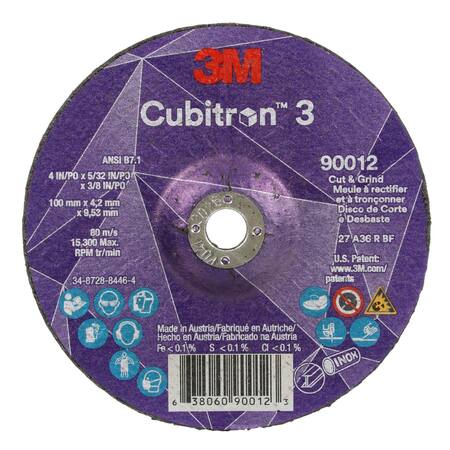 3M CUBITRON Cut-Off and Grinding Wheel, 36 Grit 90012