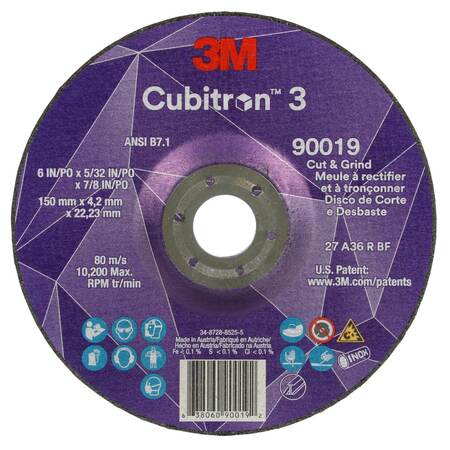 3M CUBITRON Cut-Off and Grinding Wheel, 36 Grit 90019