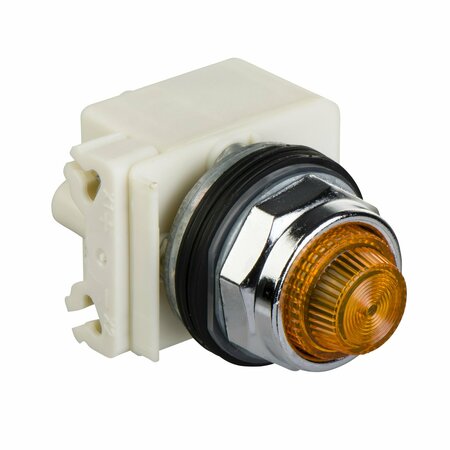 SQUARE D 30mm push button, Type K, push to test pilot light, yellow LED light module, 120VAC, amber fresnel lens, NEMA 4, 13 9001KT1LYA31