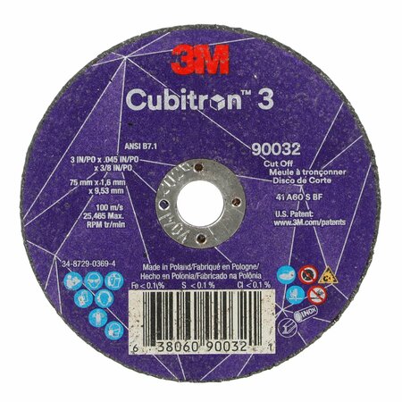 3M CUBITRON Abrasive Cut-Off Wheel, 3/8 in Connector 90032