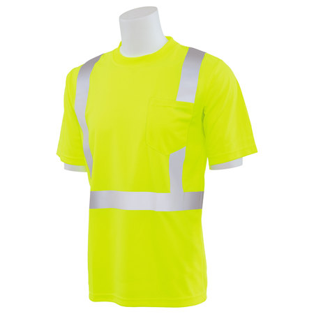 Erb Safety T-Shirt, Class 2, Hi-Viz, Lime, 4XL, Material: 100% Polyester Birdseye Mesh with Moisture Wicking 63053