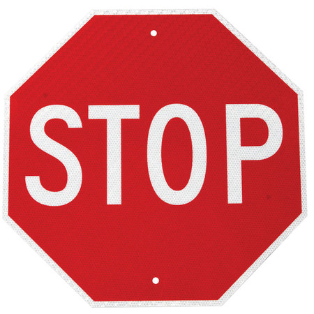 BRADY Stop Sign, 36" W, 36" H, English, Aluminum, Red, Legend Style: Text 95046