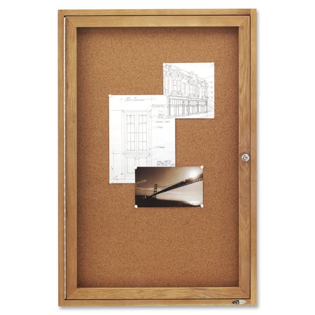 Quartet Enclosed Cork Bulletin Board 2ft x 3ft, Oak 363