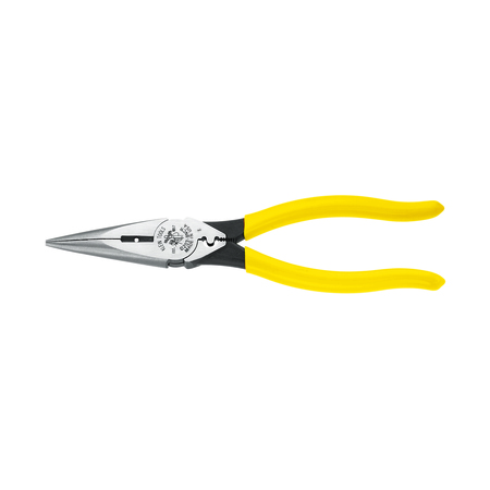 KLEIN TOOLS 8 7/16 in D203 Needle Nose Plier, Side Cutter Plastic Dipped Handle D203-8NCR