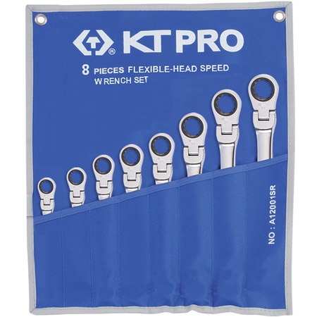 KT PRO TOOLS Flexhead Wrench Set, SAE 8 Piece A12001SR