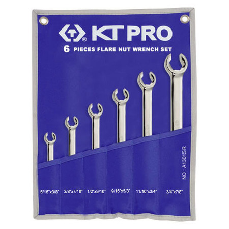 Kt Pro Tools Flare Nut Wrench Set, SAE, 6 Piece A1301SR