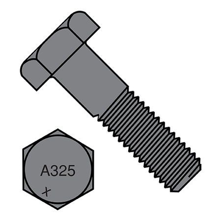 Zoro Select Grade A325, 7/8-9 x 3 1/2 in Structural Bolt, Plain Steel, 3 1/2 in L, 50 PK 8756A325-1