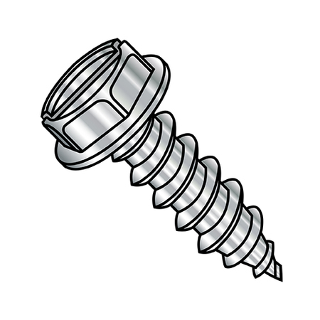Zoro Select Self-Drilling Screw, 3/8"-12 x 1 in, Plain 18-8 Stainless Steel Hex Head Slotted Drive, 250 PK 3716ABSW188