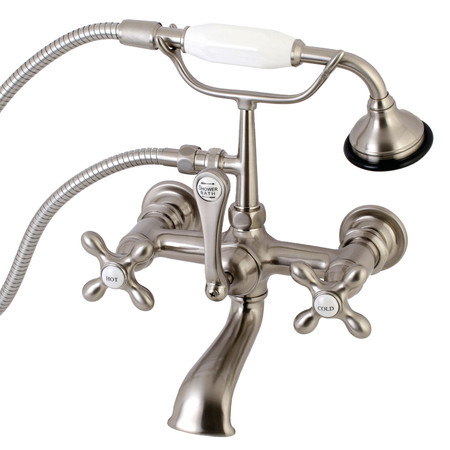 KINGSTON BRASS Wall-Mount Clawfoot Tub Faucet, Brushed Nickel, Tub Wall Mount AE557T8