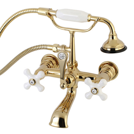 KINGSTON BRASS Wall-Mount Clawfoot Tub Faucet, Polished Brass, Tub Wall Mount AE559T2